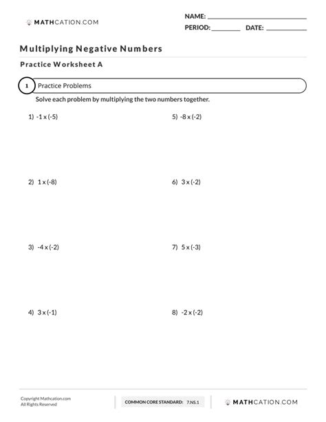 Multiplying Negative Numbers Worksheet, Rules, And Examples