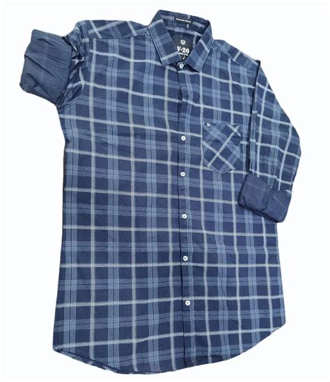 Cotton Medium Checks Men Blue Small Check Shirt Full Sleeves Formal