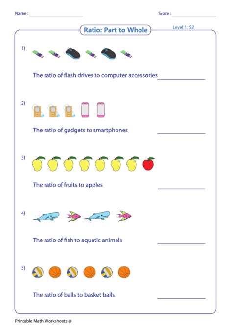 Ratio Part To Whole Printable Pdf Download