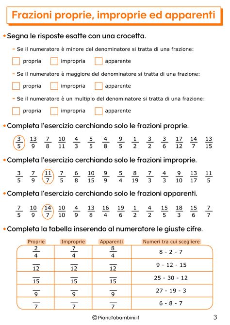 Frazioni Proprie Improprie Apparenti Esercizi Per La Scuola Primaria