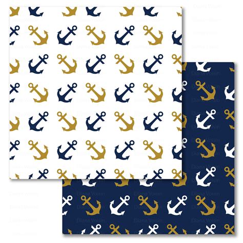 Navy Blue And Gold Digital Seamless Pattern Pack Digital Backgrounds In Assorted Nautical Blue