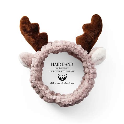 1PC Cute Antlers Women Headband Elastic Soft Coral Fleece Makeup Shower