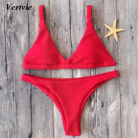 Aliexpress Buy Vertvie Sexy Solid Women Bikini Set Thong Bathing