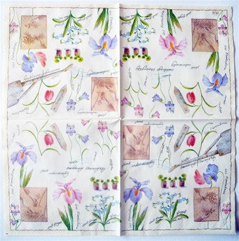 Decoupage Napkins of Garden Flowers Irises Violets Forget Me Nots