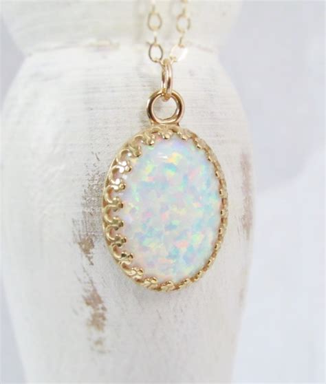 Gold Opal Necklace Large 14k Gold Filled Opal Pendant T