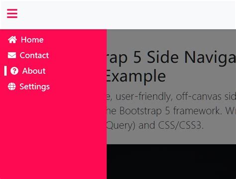 Mobile First Off Canvas Side Navigation For Bootstrap 5 Free JQuery