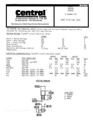 2N5458 MOSFET Datasheet Pdf Equivalent Cross Reference Search