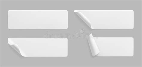 White Glued Rectangle Stickers With Curled Corners Mock Up Set Blank