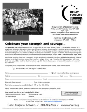 Fillable Online Relay Acsevents 2009 Survivor Reg Form Relay For Life