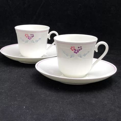 VILLEROY BOCH Demitasse Cup Saucer Sets Bel Fiore Purple Flowers Leaves