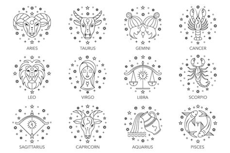 Premium Vector Collection Of Zodiac Signs On White Background Line Art Icons