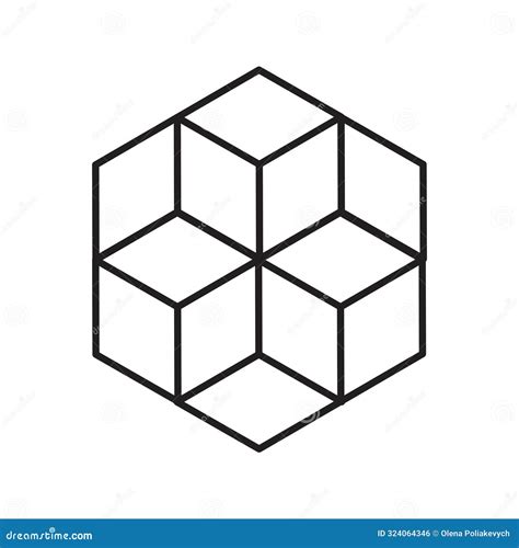 Geometric Cube Design. Black Outline Vector. Minimalistic Line Art. Abstract 3D Shape Stock ...