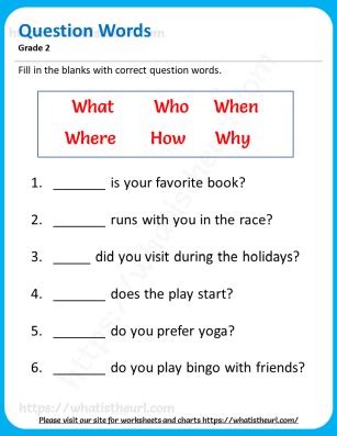 Question Words Worksheet For Grade Or Wh Questions Off