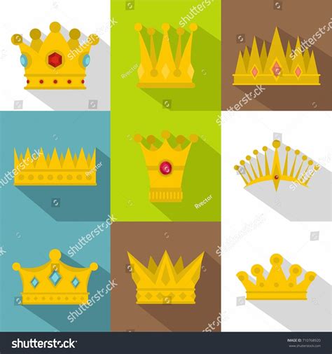 Medieval Crown Icon Set Flat Style Stock Vector Royalty Free