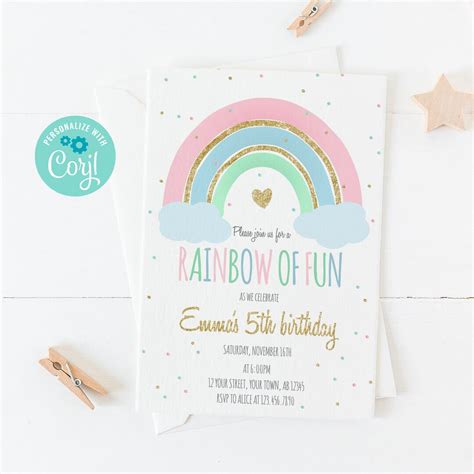 Editable Printable Rainbow Birthday Invitation Rainbow Of Fun Etsy