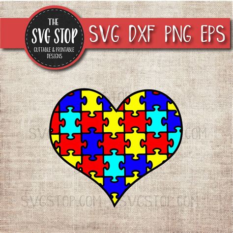 Puzzle Piece Heart Autism Awareness Svg Svg Dxf Png Eps Etsy