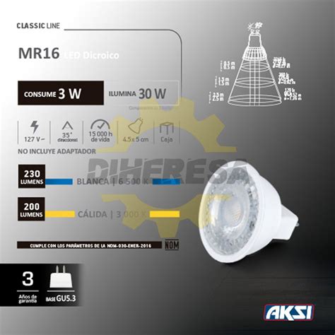 Foco Led Mr16 3w Luz Blanca 127v Gu5 3 Caja Color