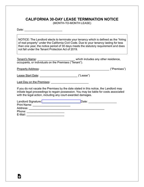 Free California Lease Termination Letter Day Notice Pdf Word