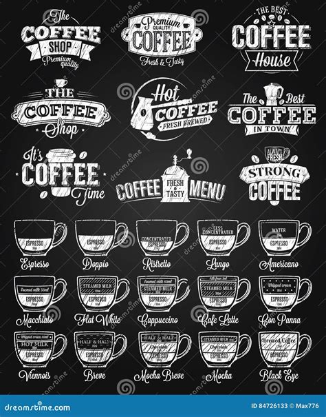 Coffee Label Logo And Menu Chalk Drawing Stock Vector Illustration