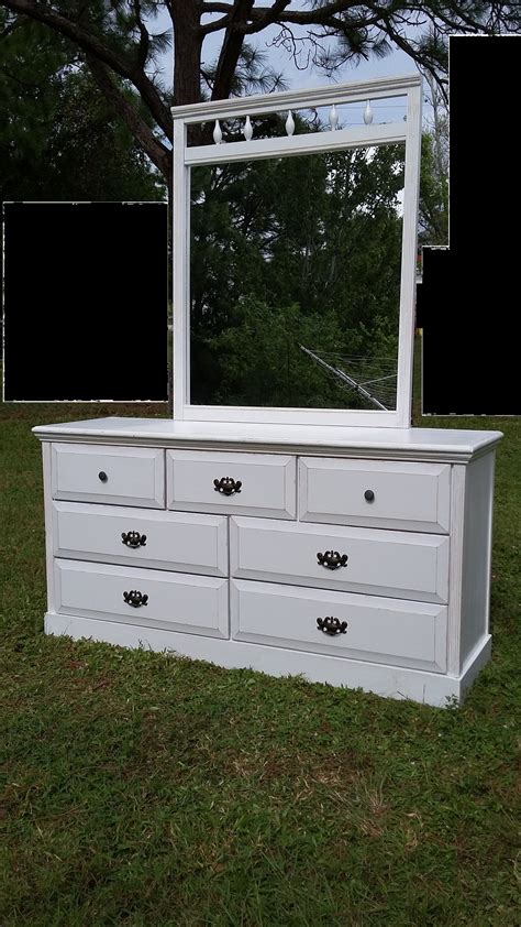 Dresser With Mirror 7 Drawers Real White Wood Shabby Chic Dresser