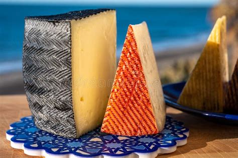 Assortment Of Spanish Hard Cheeses Curado Manchego Goat Cheese