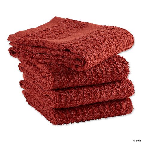 Solid Vintage Red Waffle Terry Dishtowel Set Of 4