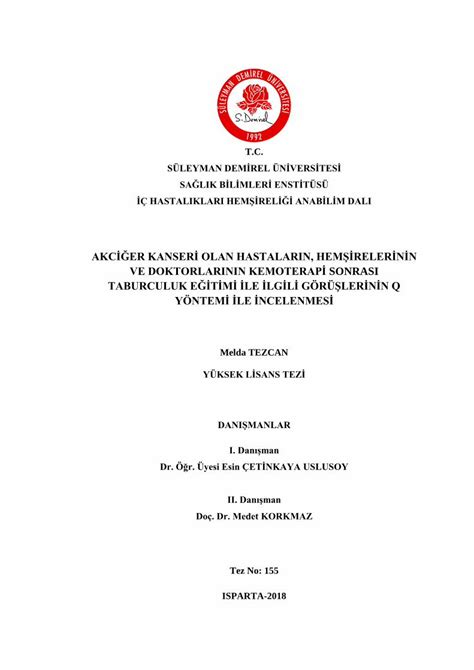 PDF AKCİĞER KANSERİ OLAN HASTALARIN HEMŞİRELERİNİN VE tez sdu edu