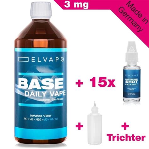 1 Liter Elvapo E Liquid Base DIY SET 50 50 70 30 Mit Nikotin 0 3 6 9 12