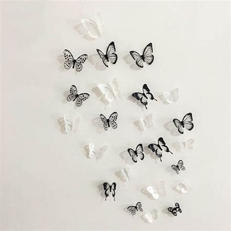 Pcs D Black And White Butterfly Sticker Art Wall Decal Home