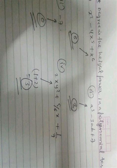 "the degree of each of the following polynomials"