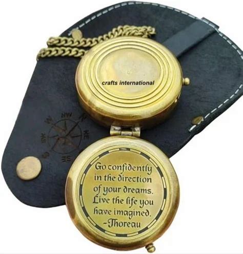 Ci Golden Brass Navigational Chain Pocket Compass With Leather Case Packaging Type Box Size