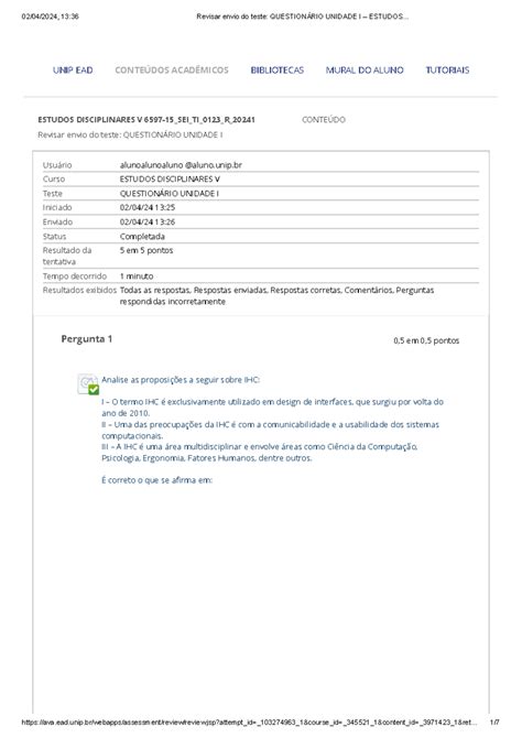 Estudos Disciplinares V Question Rio Unidade I Revisar Envio Do