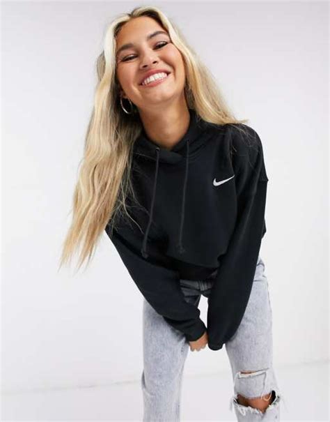 Nike Mini Swoosh Oversized Hoodie With Tuck Sleeve Detail In Black Asos