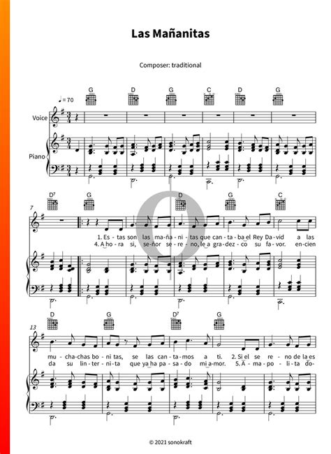 Las Mañanitas Sheet Music Piano Voice Guitar Pdf Download Oktav