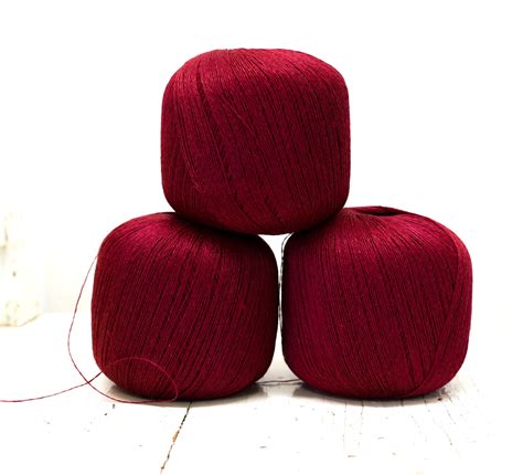 100 Linen Yarn Burgundy Red Color 100g600m Yarn Home