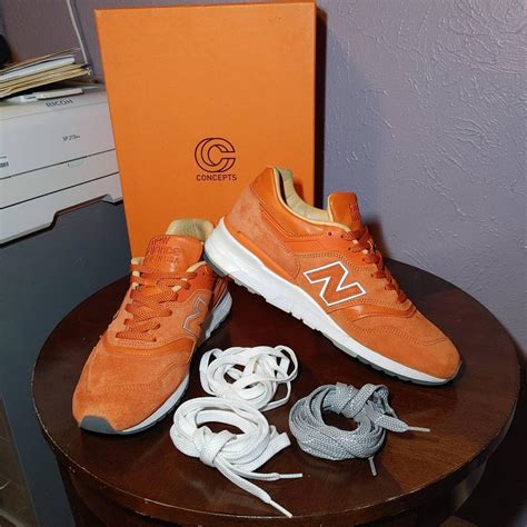 New Balance Mens Orange And White Trainers Depop