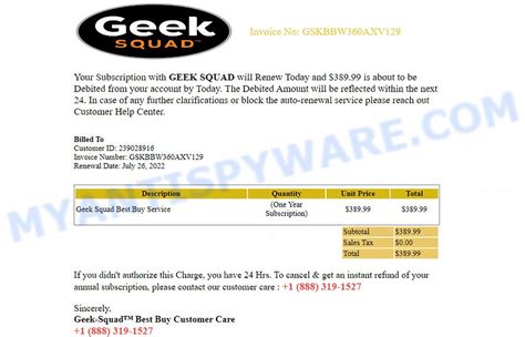 Paypal Geek Squad Scam Billing Email Invoice