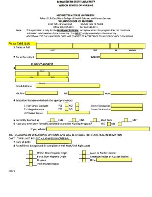 Fillable Online Mwsu New Bsn Application V Mwsuedu Fax Email Print