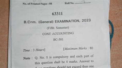 Cost Accounting Question Paper Of 2022 23cost Accounting Question