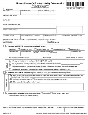 Fillable Online Doli State Mn Notice Of Insurer S Primary Liability