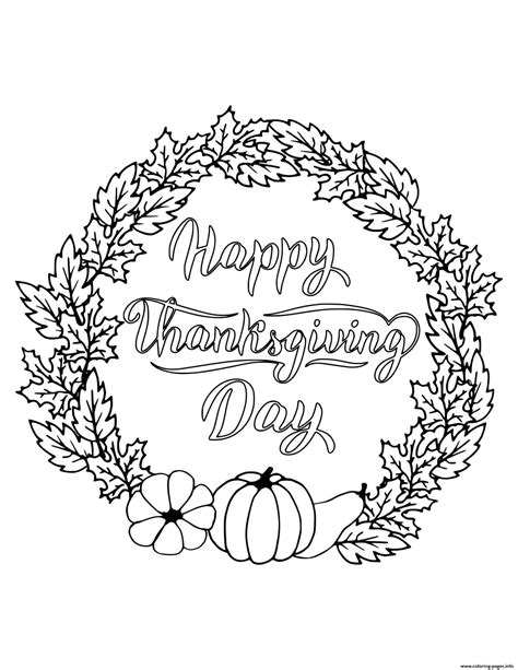 Thanksgiving Fall Leaf Wreath With Pumpkins Coloring page Printable