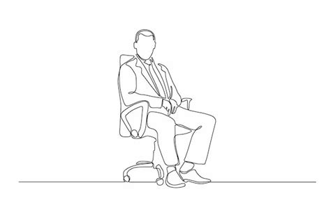 Premium Vector Continuous Line Drawing Of Boss Man Position Sitting