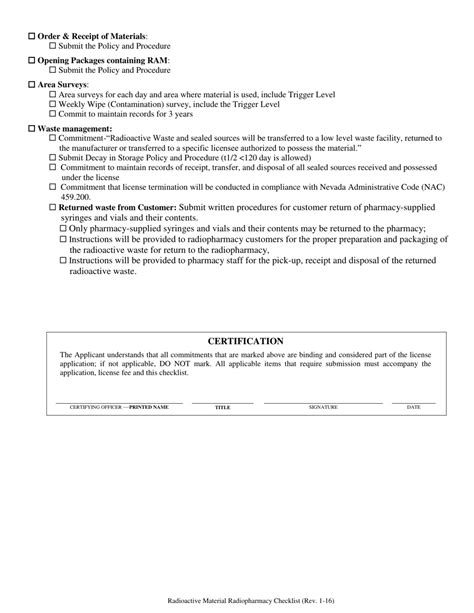 Nevada New Renewal Radiopharmacy License Checklist Radioactive