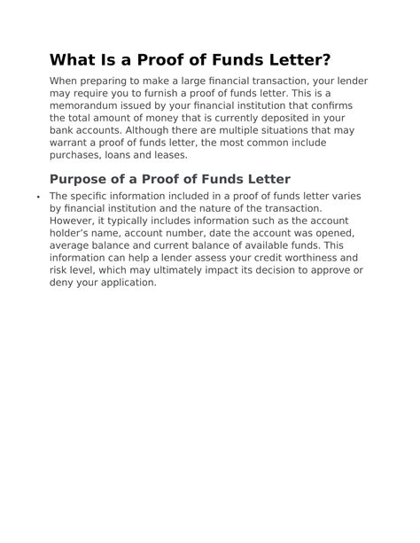 Free Printable Proof Of Funds Letter Templates Word Pdf Sample