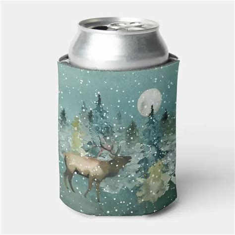 Majestic Elk In Forest Full Moon Snowfall Can Cooler Zazzle Magical