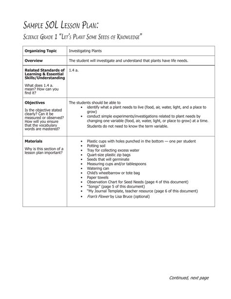 First Grade Science Lesson Plans