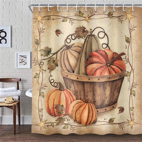 Fall Pumkin Shower Curtain Thanksgiving Harvest Shower Curtain For