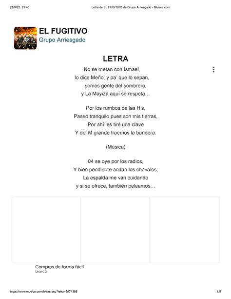 Letra De EL Fugitivo De Grupo Arriesgado Musica EL FUGITIVO Grupo