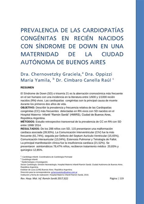 Pdf Prevalencia De Las Cardiopat As Cong Nitas En Reci N Original