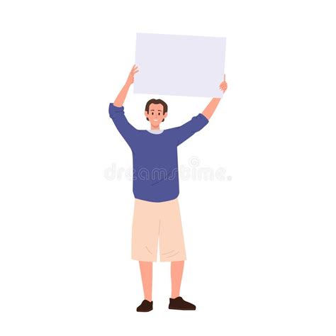 Happy Smiling Positive Man Cartoon Character Holding Placard With Empty